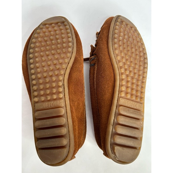 Minnetonka El Paso Moccasin Flat Southwestern Tapestry Soft Genuine Brown Suede - Picture 5 of 12